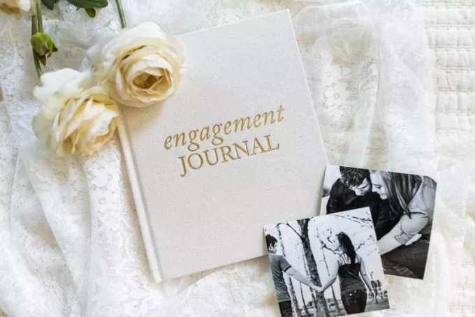 Bridal trends 2026: engagement journal reflecting the couple's story