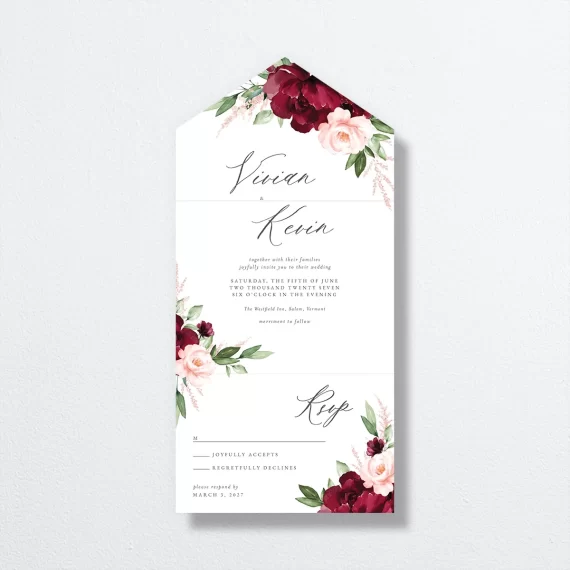 Stylish one-piece wedding invitation with RSVP card and complete details included