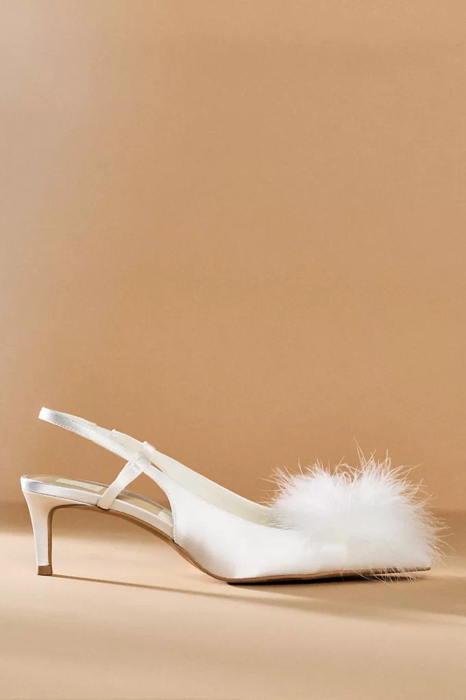 dolce vita white slingback heels with faux fur accent