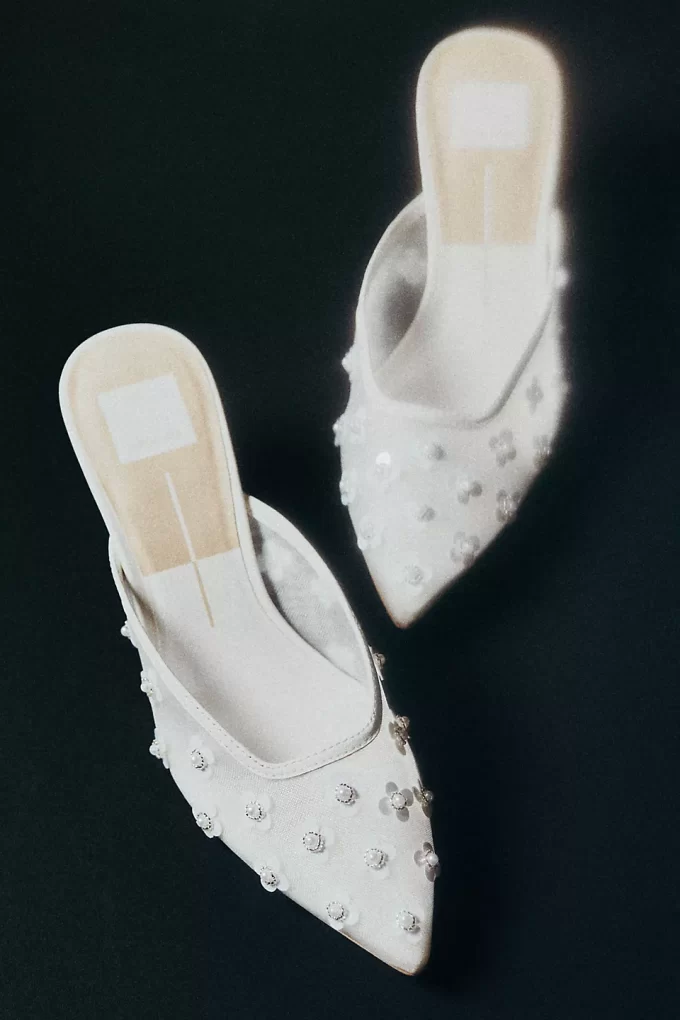 Dolce Vita pearl wedding mules with kitten heel