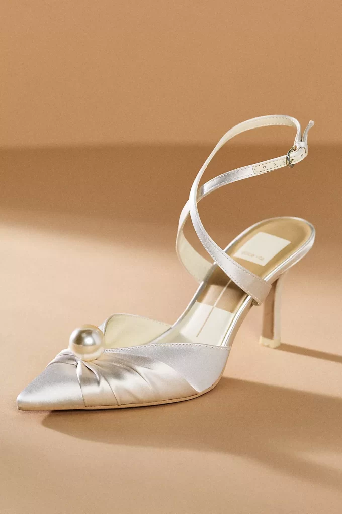 dolce vita comfortable satin heels with single pearl accent