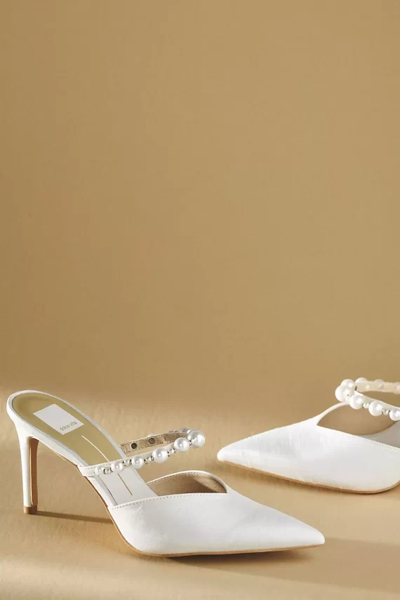 wedding shoes in white satin with elegant bridal heel design
