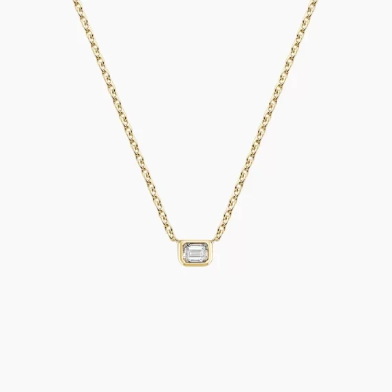 Emerald cut lab diamond bezel pendant necklace under $500