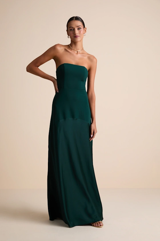 Strapless A-Line bridesmaid dress by Lulus on model