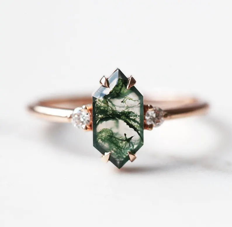 moss agate engagement ring alternative to diamond