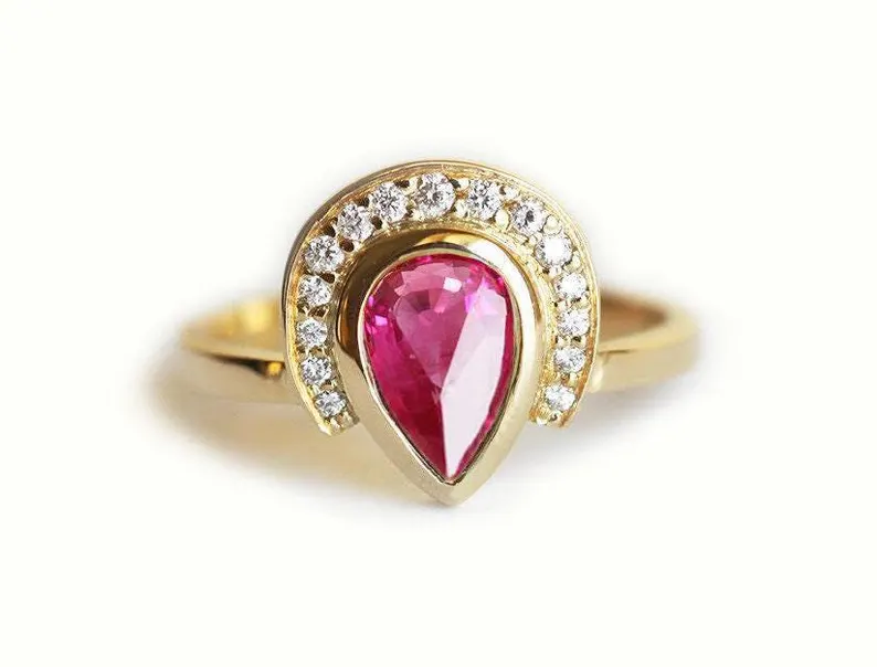 pear shaped ruby engagement ring for brides who don't want diamonds