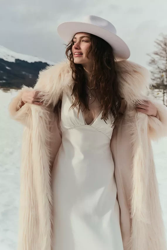 Bridal long length faux fur coat