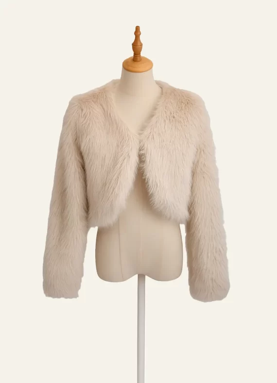 Azazie faur fur cropped jacket in beige