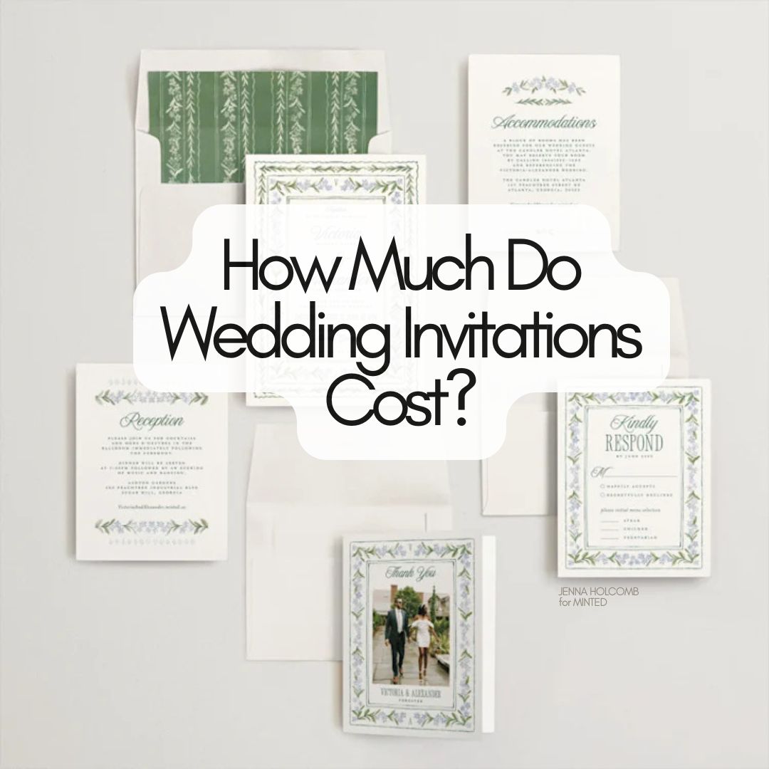 Wedding invitation suite showing average wedding invitation costs and popular styles