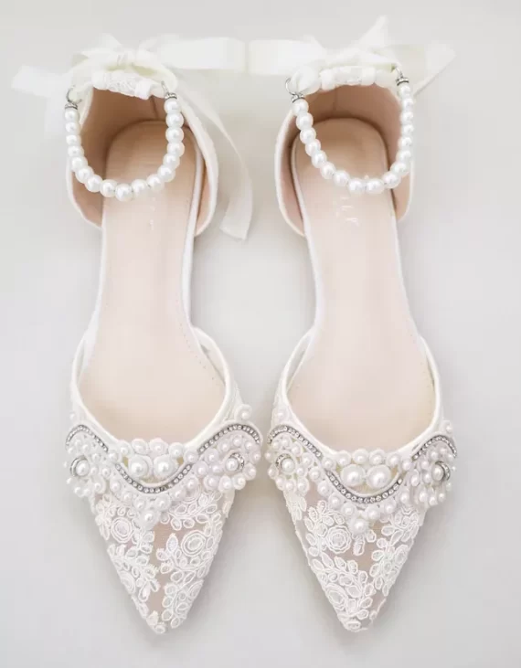 Comfortable and stylish lace flats wedding shoes perfect for brides on their big day