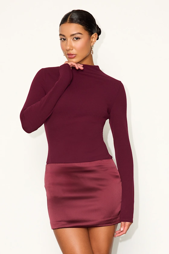 Mini wine red long sleeve dress