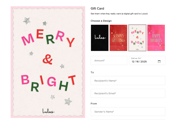 Personalized e-gift card from Lulus - Christmas gift for bride to be