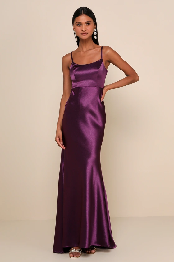 Deep purple winter maxi dress in satin