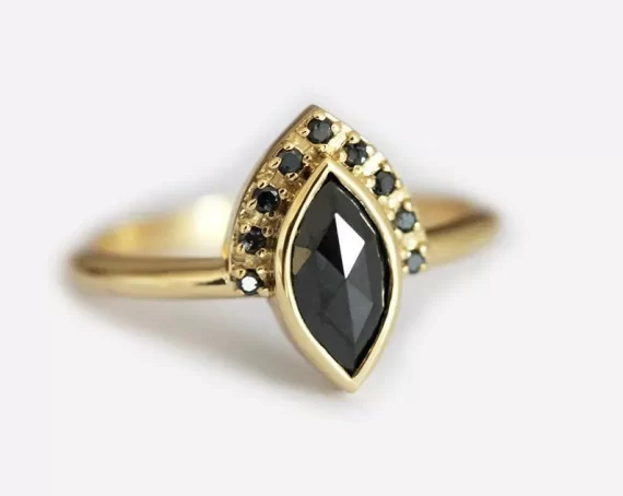 Marquise black diamond engagement ring in white gold setting