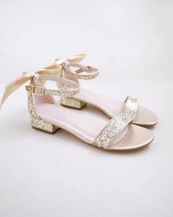 Gold glitter metallic wedding low heels that can be worn again as evening shoes