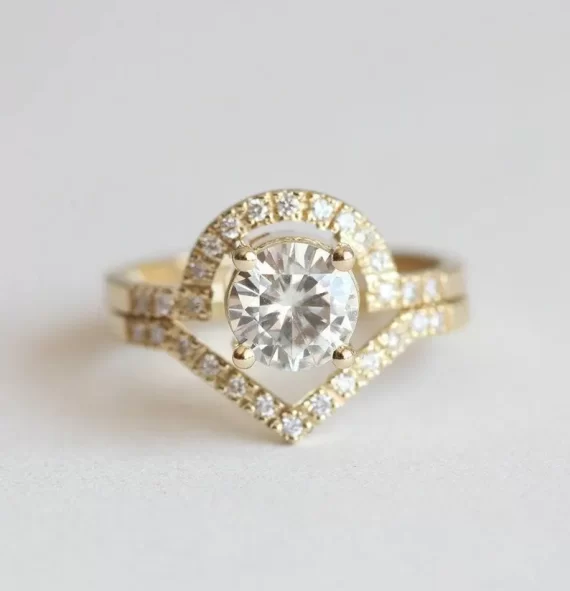 Moissanite engagement ring with diamond alternative sparkle in a classic solitaire setting