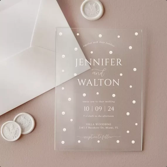 Modern acrylic wedding invitation with pearl design