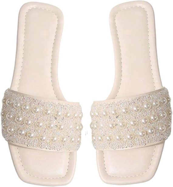 pearl bridal slides — wedding shoes that are not heels for brides