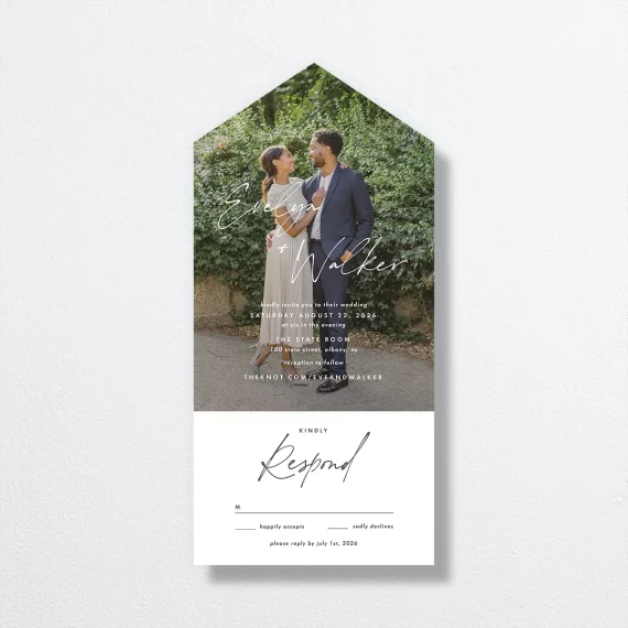 Modern all-in-one wedding invitation set from The Knot, featuring RSVP card and foldable design