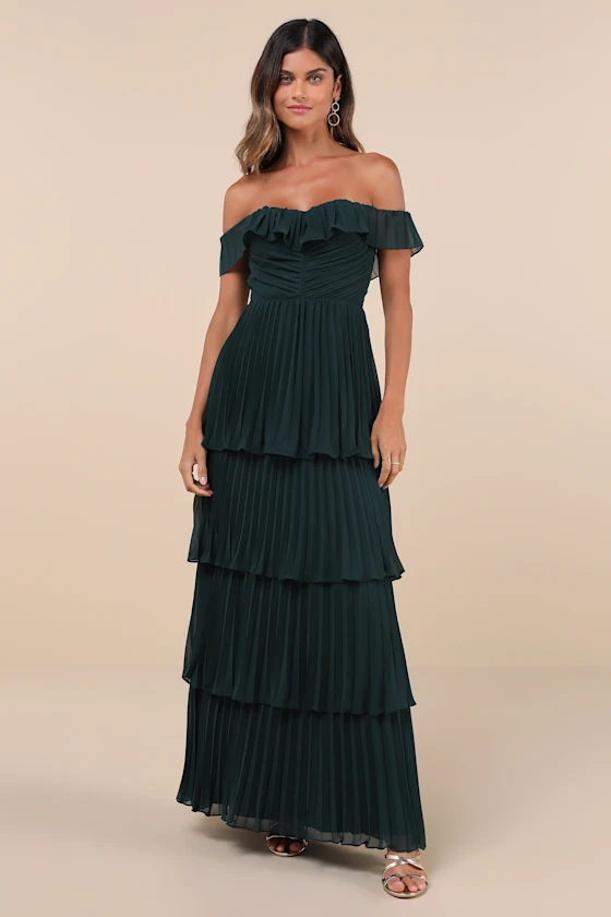 Pleated tiered maxi