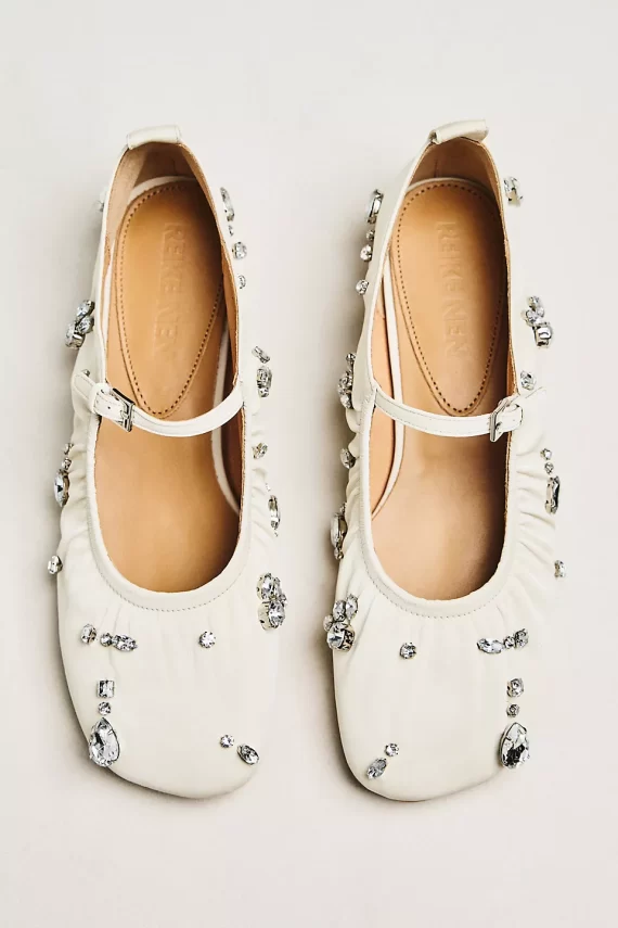 rhinestone leather mary jane flats