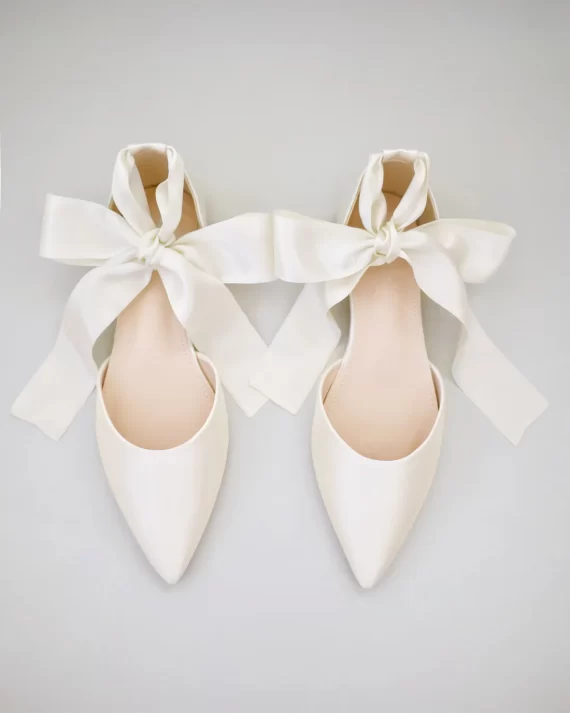 Pointed toe satin wedding flats