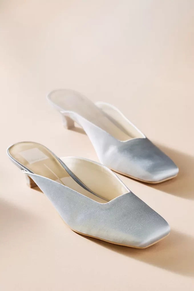 comfortable blue satin mule wedding shoes by dolce vita