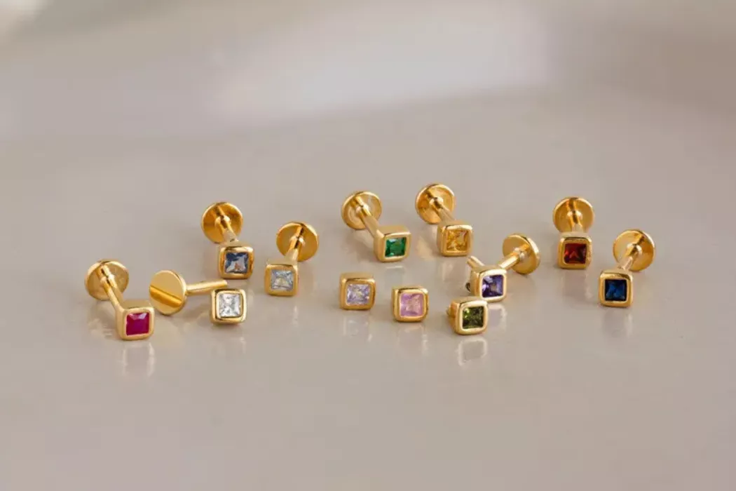 Minimalist square birthstone earrings