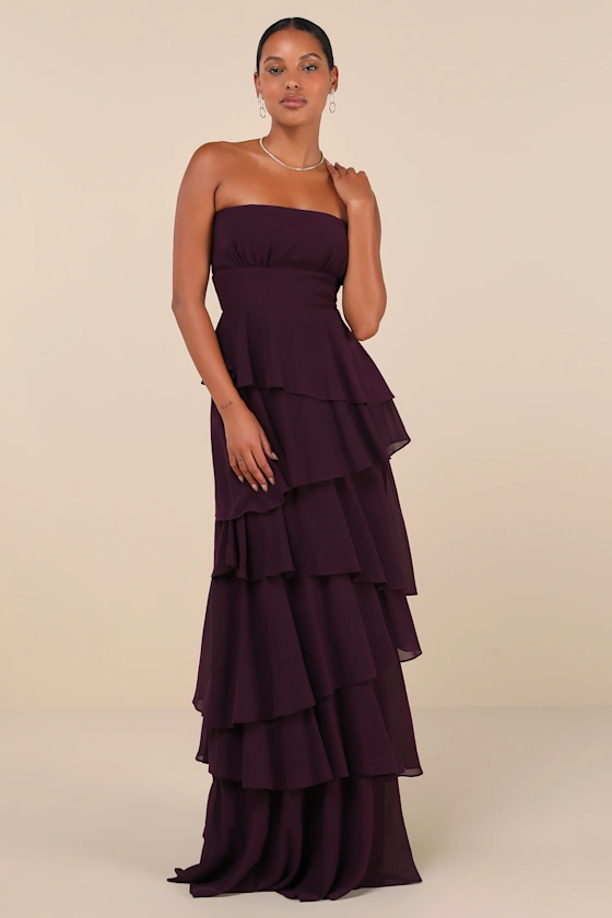 Tiered maxi chiffon bridesmaid dress by Lulus