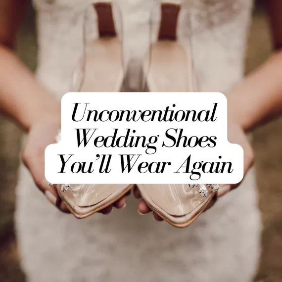 Unconventional wedding shoes in gold and nude shades that can be worn again for other events