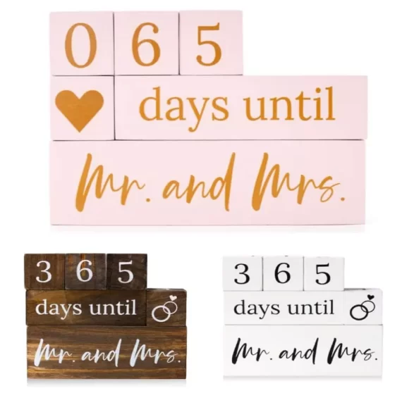 Wooden wedding countdown blocks - unique Christmas gift for bride to be