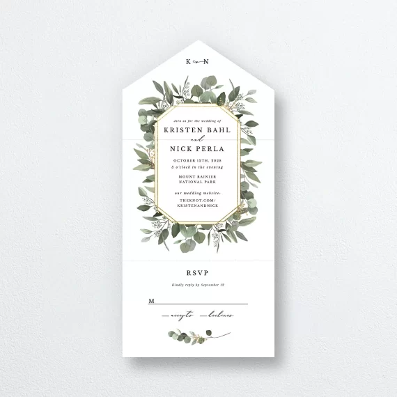 Elegant all-in-one wedding invitations from The Knot with built-in RSVP card and everything included