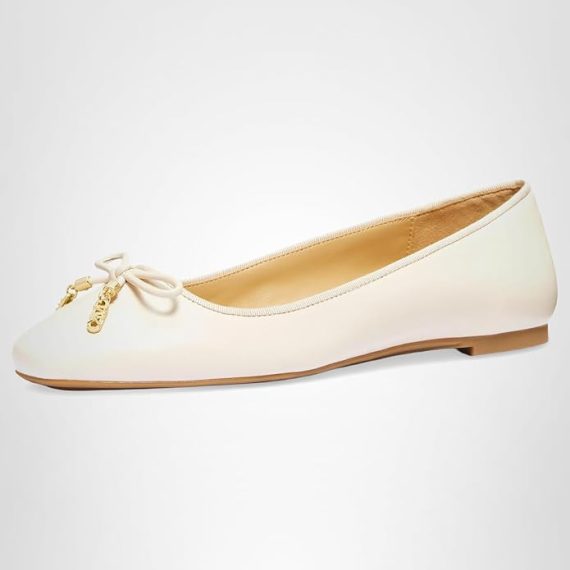 white leather ballet flats with bow for bride