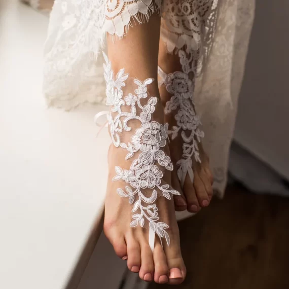 white lace barefoot sandals to wear instead of wedding heels