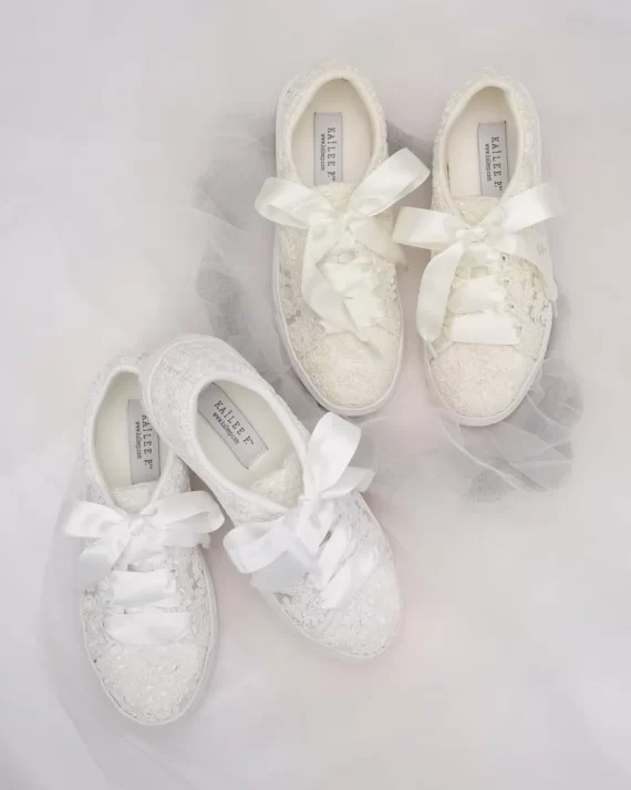 white or ivory lace wedding sneakers for brides who want shoes that aren’t heels