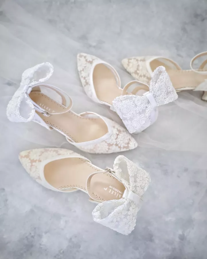 Almond toe crochet kitten heel wedding shoes