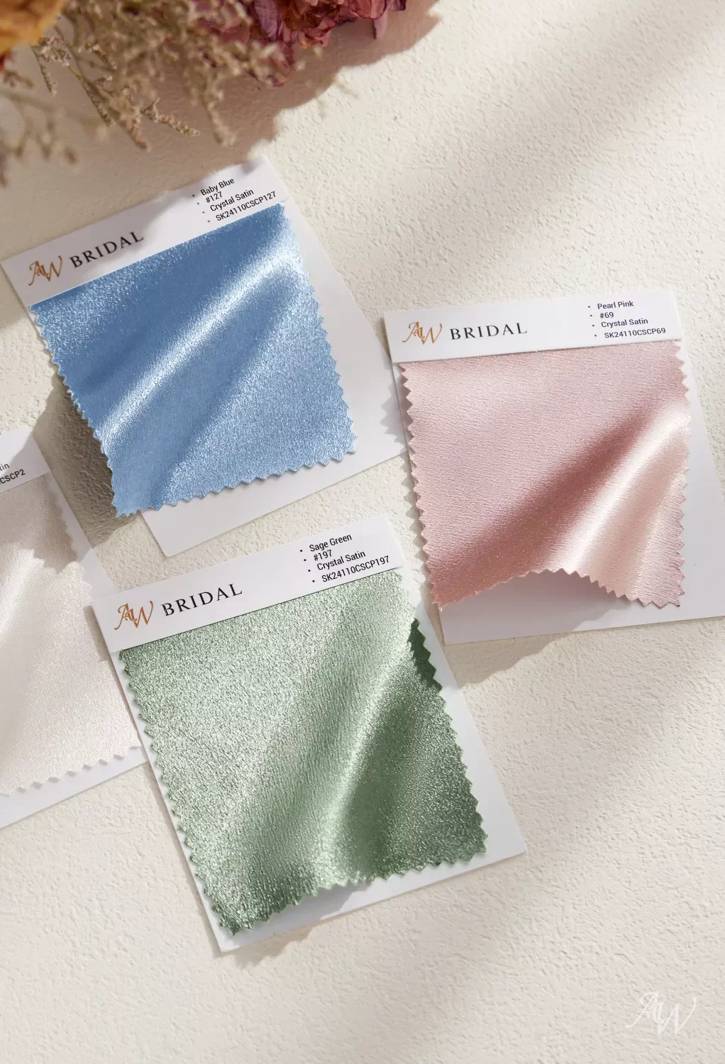 Collection of bridesmaid dress swatches from AWBridal