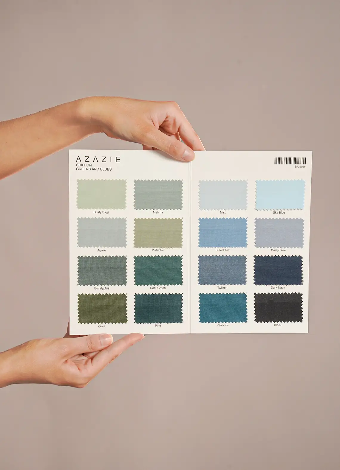 Azazie free bridesmaid dress swatches in a booklet