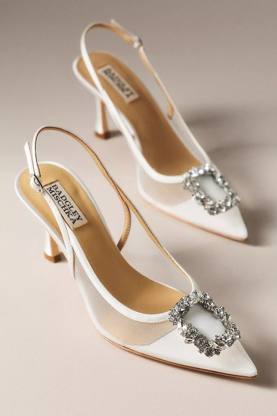 Badgley Mischka mesh slingback kitten heel bridal pumps