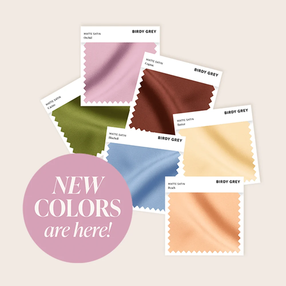 Birdy Grey bridesmaid dress swatch kit with multiple shades displayed