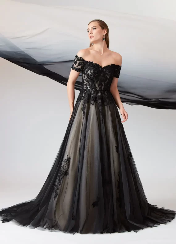 Black wedding dresses with lace and satin for bold modern brides