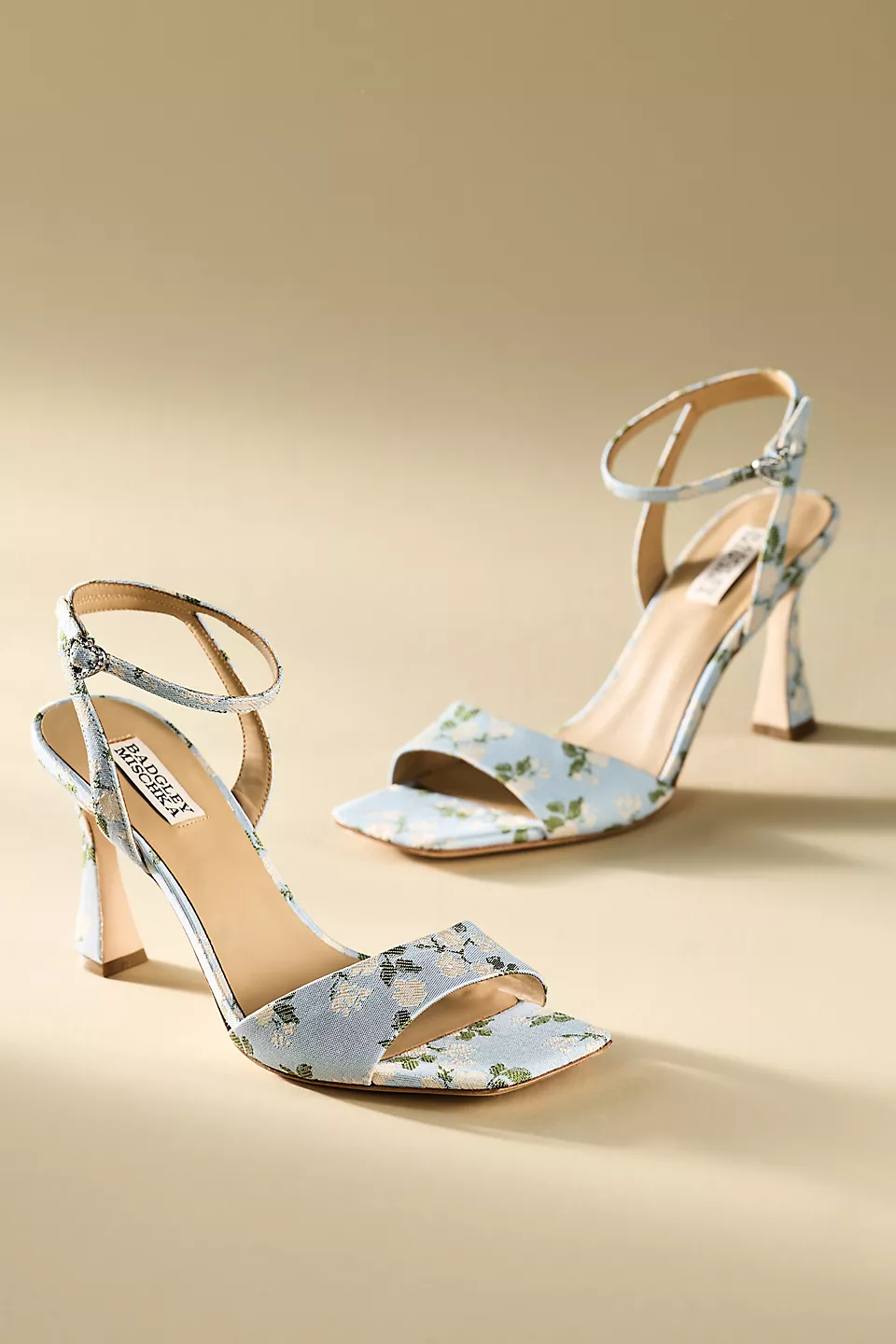 blue wedding heels with floral print