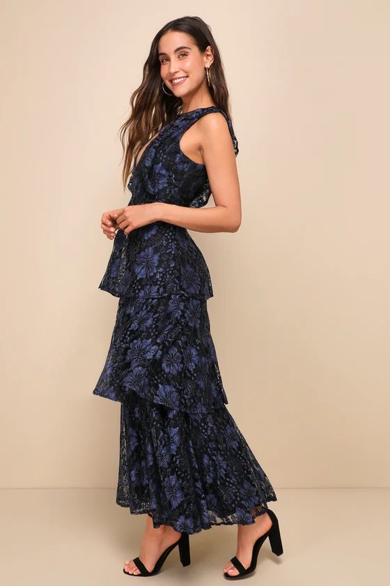 Blue lace bridesmaid dress