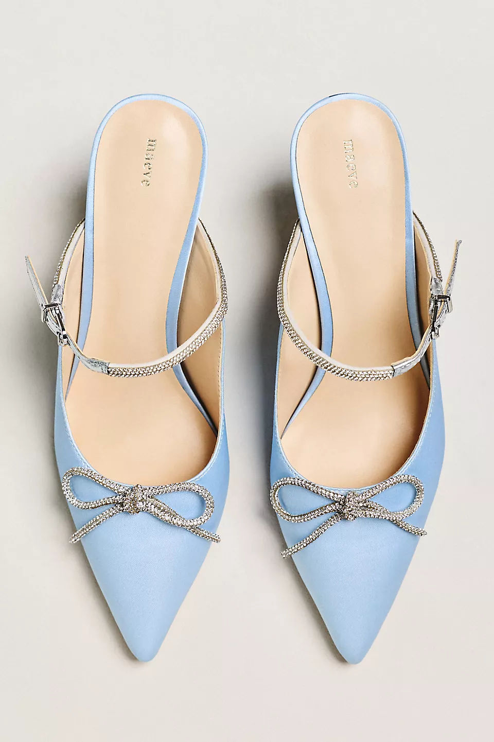 stylish blue rhinestone mules wedding shoes