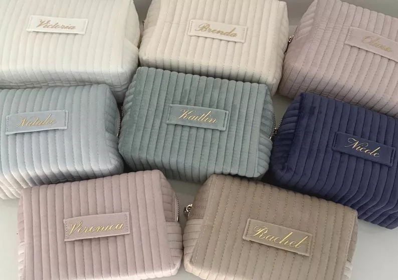 bridesmaid makeup bags used as practical thank you gifts