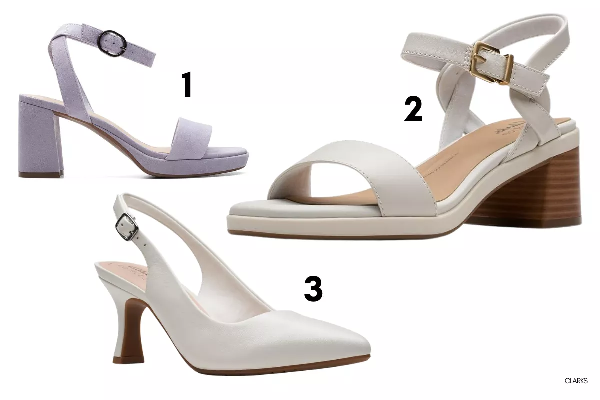 Clarks wide width wedding shoes in a classic bridal style with soft cushioning for all-day comfort