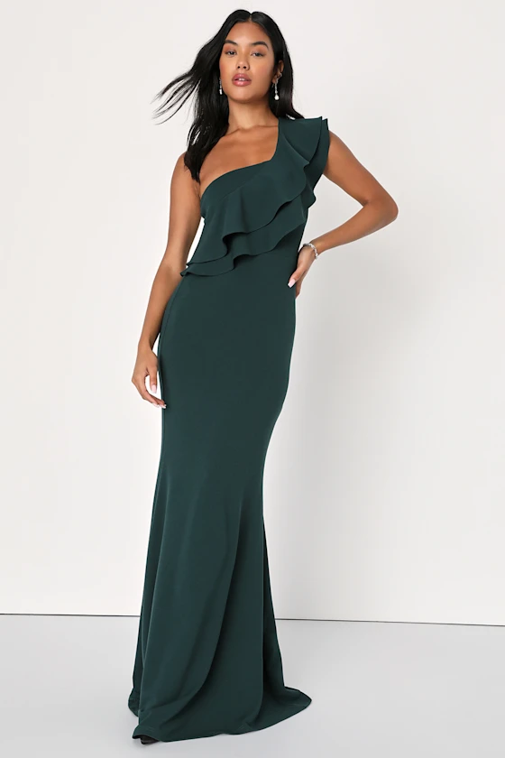 Green stretchy knit crepe bridesmaid dress one shoulder
