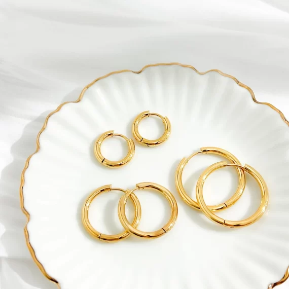 Minimalist gold-filled hoop earrings for bridesmaid jewelry that won't turn green