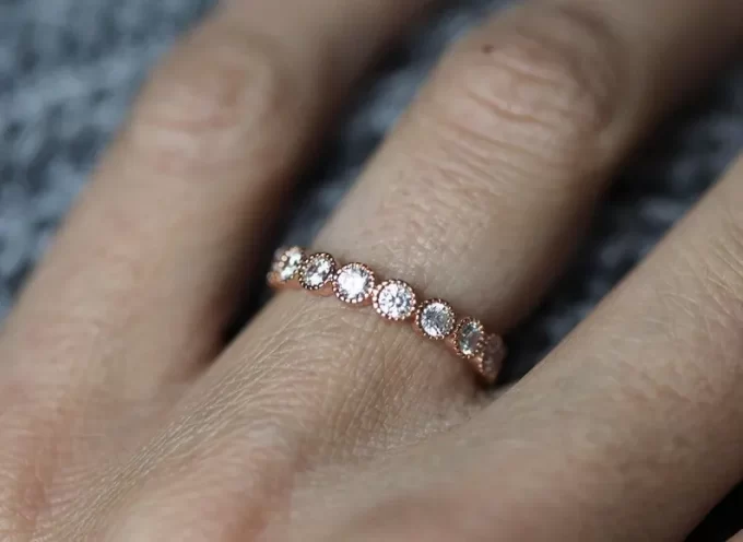 Capucinne diamond eternity wedding band, 14k rose gold ring