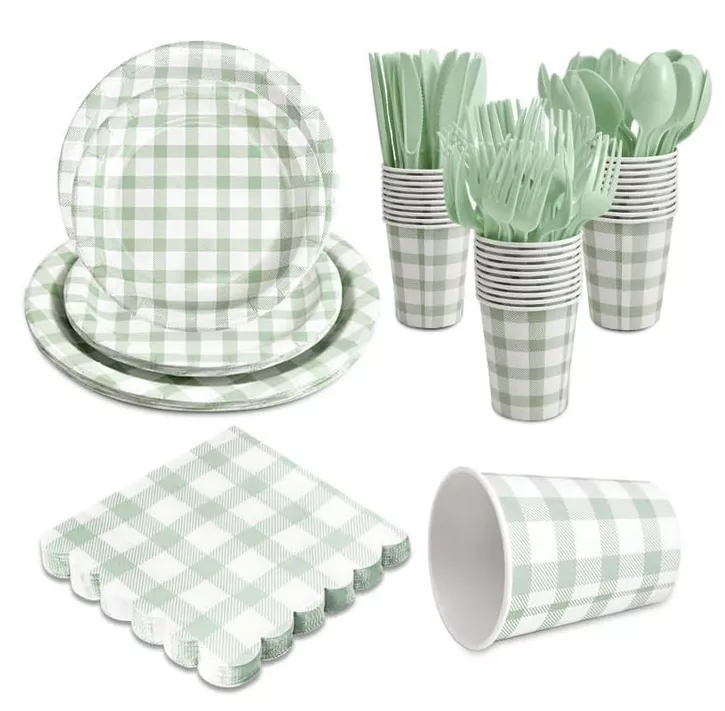 Gingham style cups and plates for fresh off the market shower theme